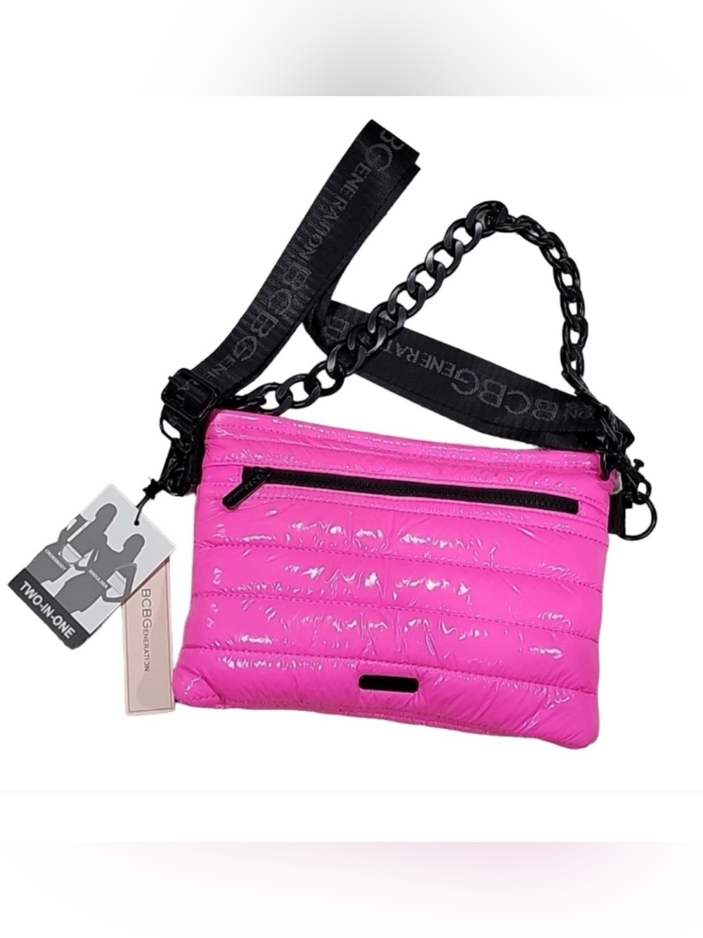 BCBGeneration Bright Pink Quilted Crossbody with Black Strap
